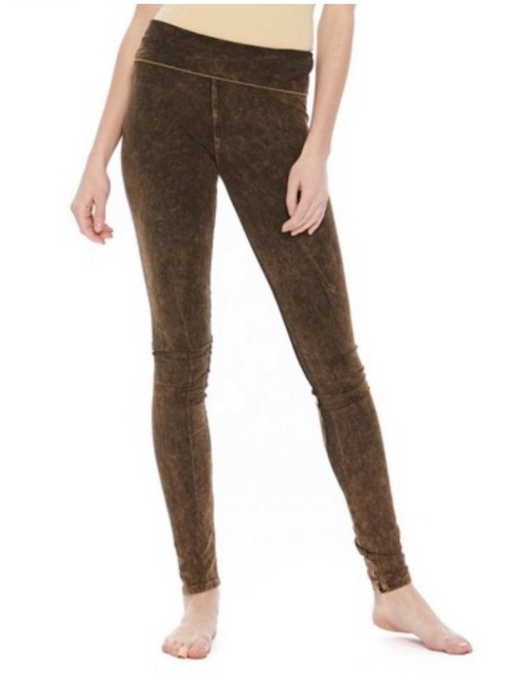 T-PARTY FOLD OVER MINERAL WASHED YOGA PANTS SMALL